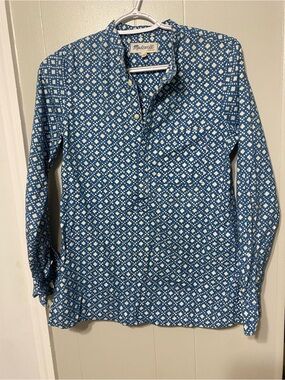 Madewell Blue Printed Long-Sleeve Shirt